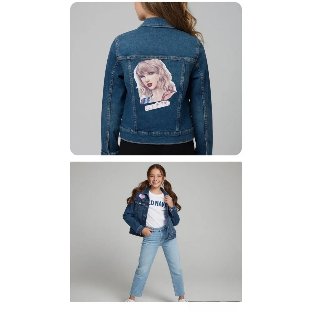 Old Navy Girls Swiftie Denim Jacket Blue Taylor Swift Fan Graphic Large 10-12